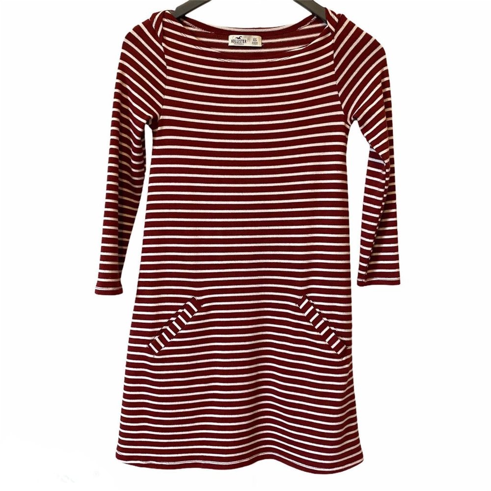 Hollister striped long sleeve dress red white XS